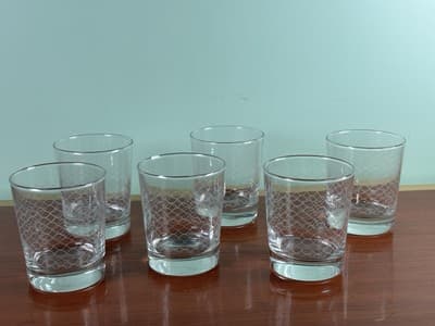 Set 6 Glass Tumbler IKEA Scales Pattern White Criss Cross Fishnet 4" 8 oz - Thumbnail 9