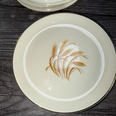6 Homer Laughlin China Golden Wheat Desert Side Plates Yellow 22K Gold Trim 6” - Thumbnail 11