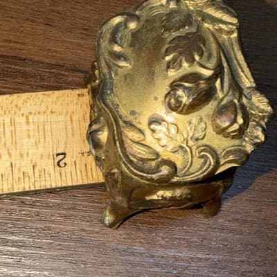 Art Nouveau Small 2.25” Casket Jewelry Ring Box Antique Flowers Gold - Thumbnail 12