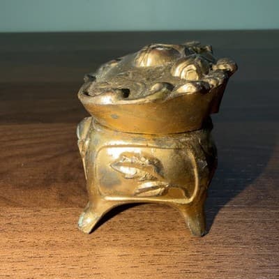 Art Nouveau Small 2.25” Casket Jewelry Ring Box Antique Flowers Gold - Thumbnail 8