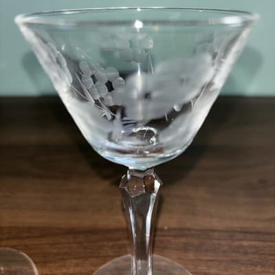 Vintage Corsage Etched Crystal Cordial Stemmed 5.75” Cocktail Glasses Set of 2 - Thumbnail 2