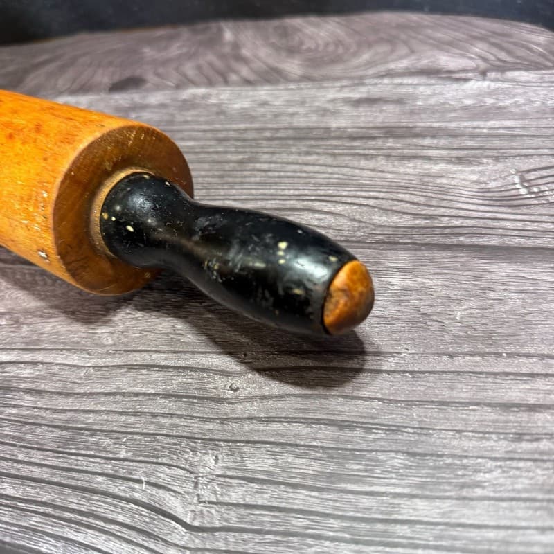 Vintage Hand-Turned Wood Rolling Pin with Black Painted Handles 19” - Thumbnail 10