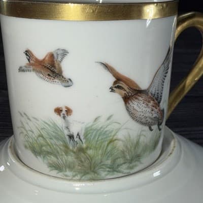 Artibus Portugal Porcelain Tea Cup & Saucer Pheasants Gold Rim Birds Hunting Dog - Thumbnail 6