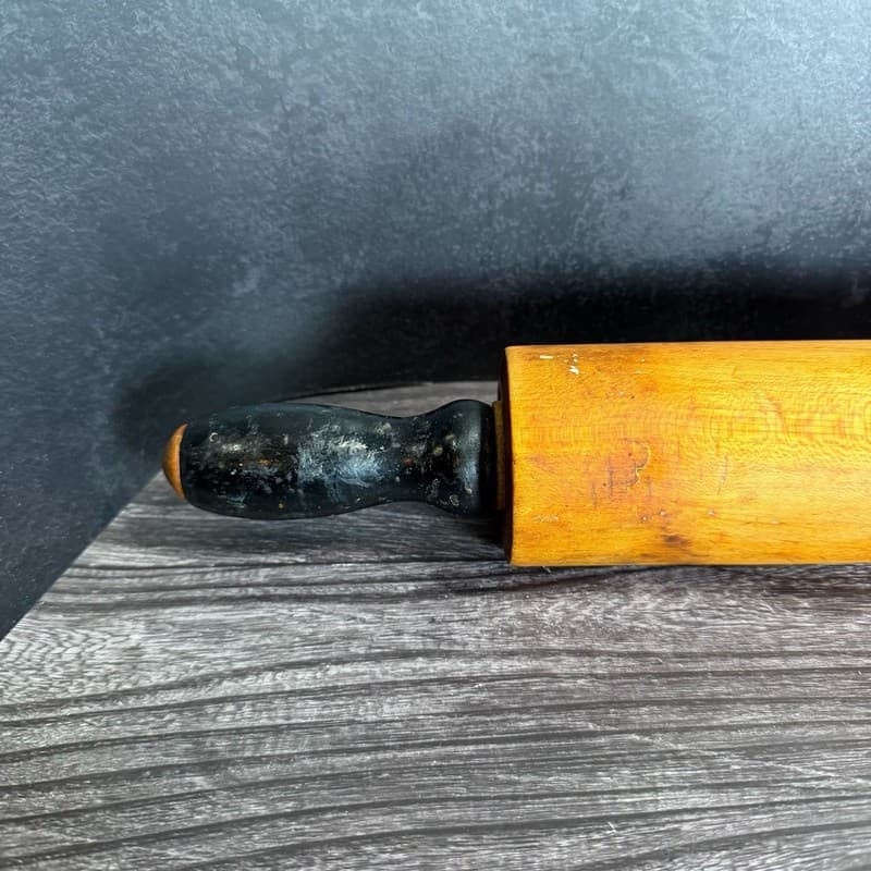 Vintage Hand-Turned Wood Rolling Pin with Black Painted Handles 19” - Thumbnail 3