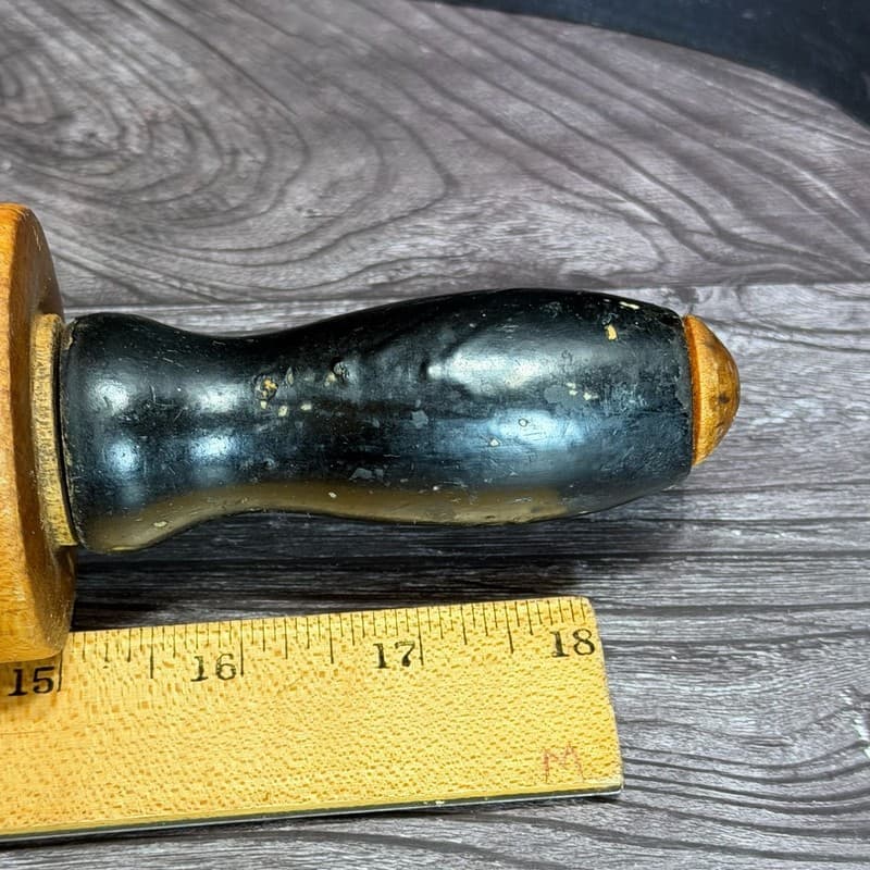 Vintage Hand-Turned Wood Rolling Pin with Black Painted Handles 19” - Thumbnail 9