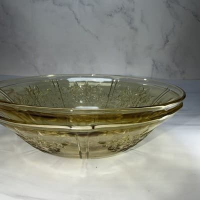 DEPRESSION GLASS FEDERAL Yellow/Amber Sharon Cabbage Rose Severing Bowl Set Of 2 - Thumbnail 16