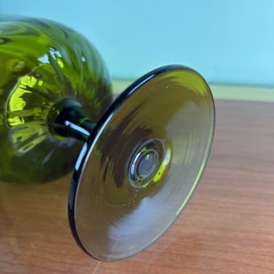 Vintage Empoli Italian Art Glass Stem Vase Olive Green 8.5” H Optic Swirl Tall - Thumbnail 10