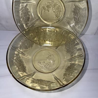 DEPRESSION GLASS FEDERAL Yellow/Amber Sharon Cabbage Rose Severing Bowl Set Of 2 - Thumbnail 2