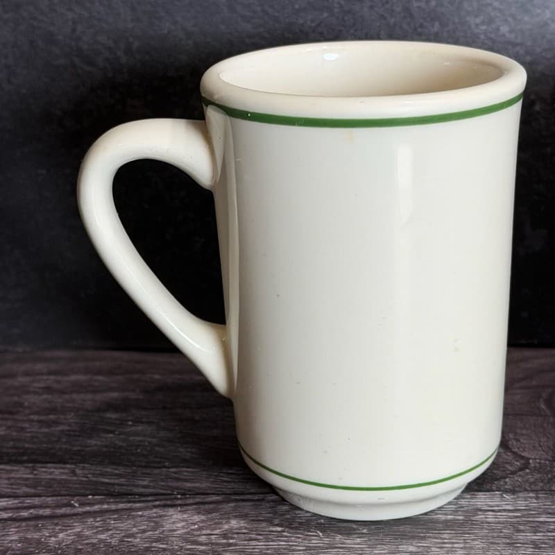 Vintage Buffalo China Restaurant Ware Green Striped Diner Mugs Set of 2 - Thumbnail 10