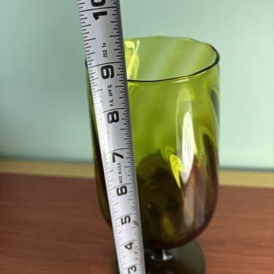 Vintage Empoli Italian Art Glass Stem Vase Olive Green 8.5” H Optic Swirl Tall - Thumbnail 12