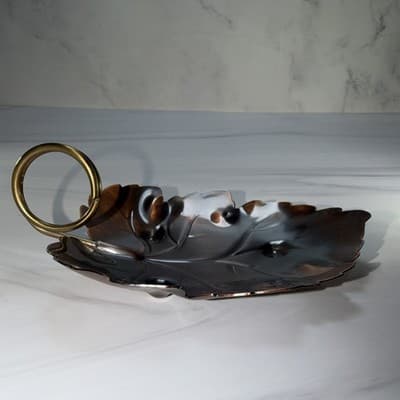 Vintage Gregorian Copper Leaf-Shaped Dish Handcrafted, Made in USA - Thumbnail 2