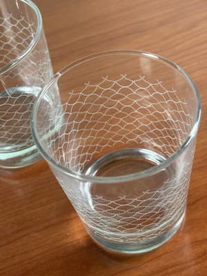 Set 6 Glass Tumbler IKEA Scales Pattern White Criss Cross Fishnet 4" 8 oz - Thumbnail 3