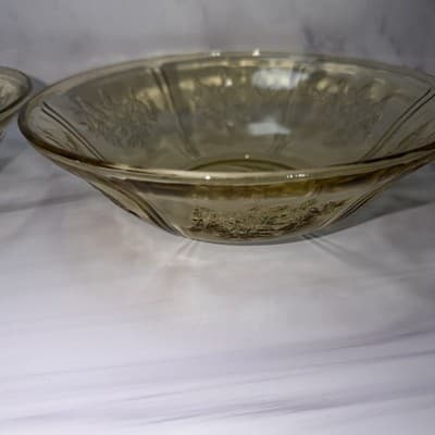 DEPRESSION GLASS FEDERAL Yellow/Amber Sharon Cabbage Rose Severing Bowl Set Of 2 - Thumbnail 6