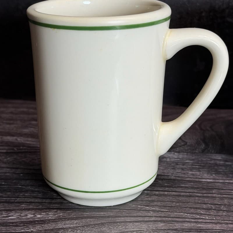 Vintage Buffalo China Restaurant Ware Green Striped Diner Mugs Set of 2 - Thumbnail 8