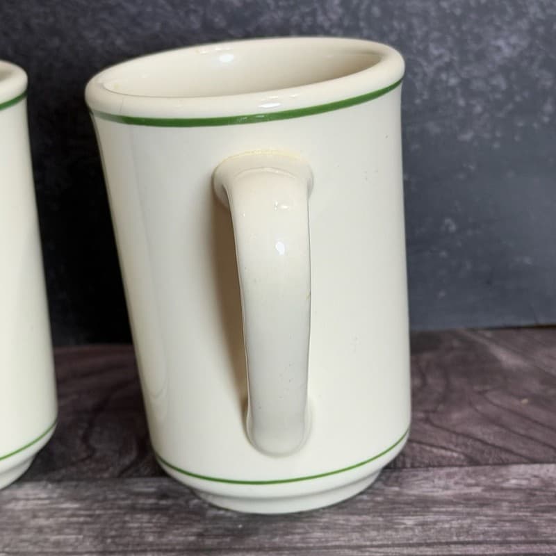 Vintage Buffalo China Restaurant Ware Green Striped Diner Mugs Set of 2 - Thumbnail 6
