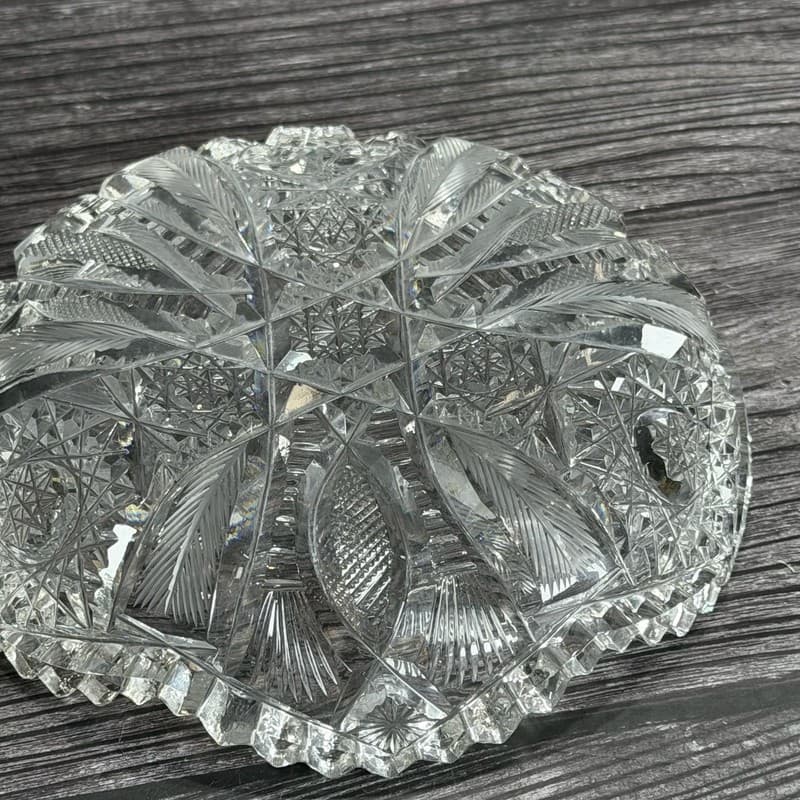 Set of 2 Antique American Brilliant Period Cut Glass Bowls Hobstar and Fan Sawto - Thumbnail 16