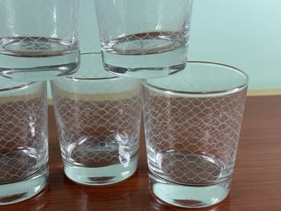 Set 6 Glass Tumbler IKEA Scales Pattern White Criss Cross Fishnet 4" 8 oz - Thumbnail 2