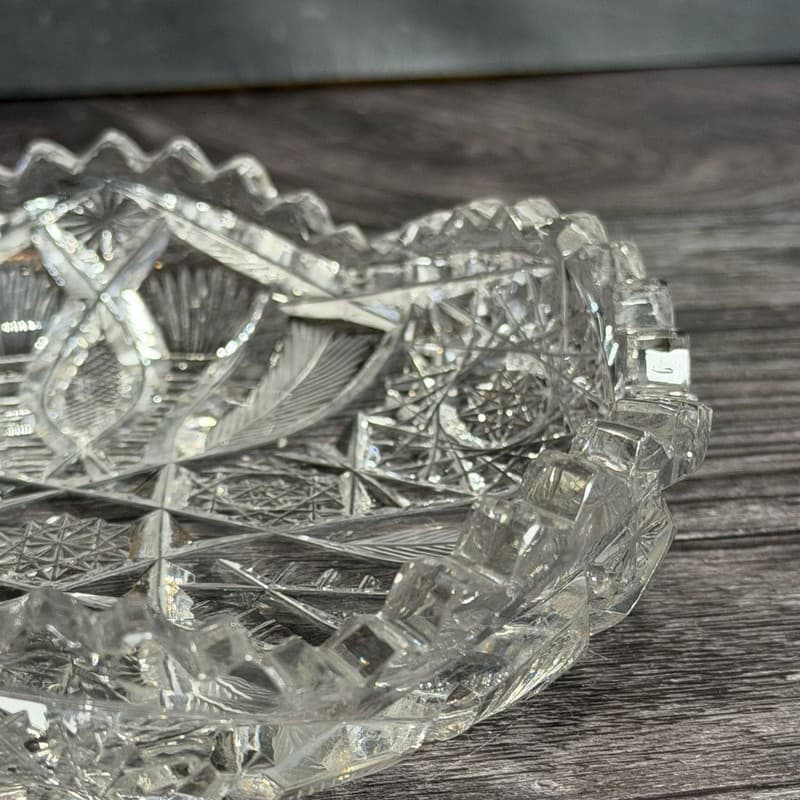 Set of 2 Antique American Brilliant Period Cut Glass Bowls Hobstar and Fan Sawto - Thumbnail 10