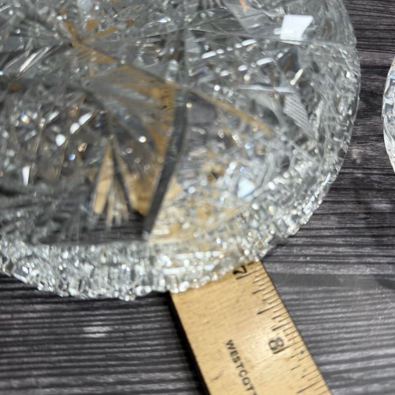 Set of 2 Antique American Brilliant Period Cut Glass Bowls Hobstar and Fan Sawto - Thumbnail 18