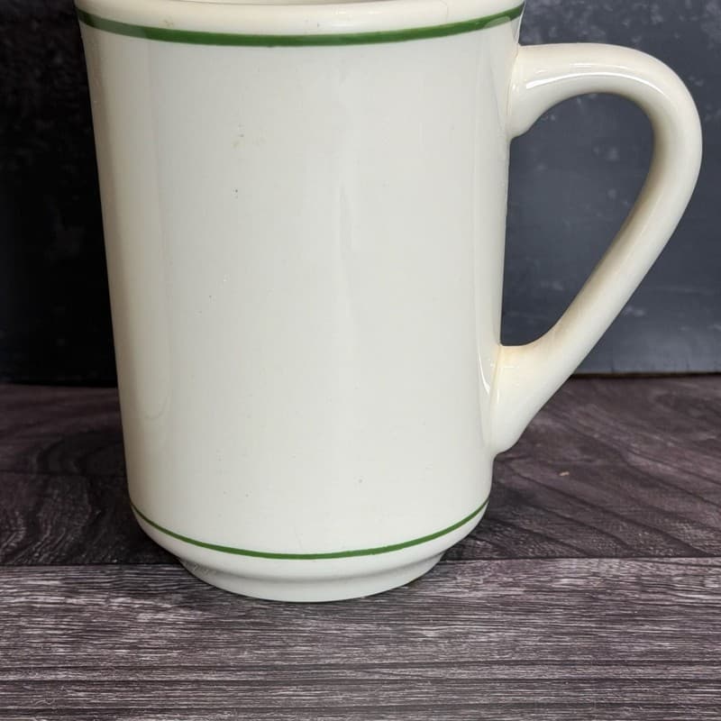 Vintage Buffalo China Restaurant Ware Green Striped Diner Mugs Set of 2 - Thumbnail 3