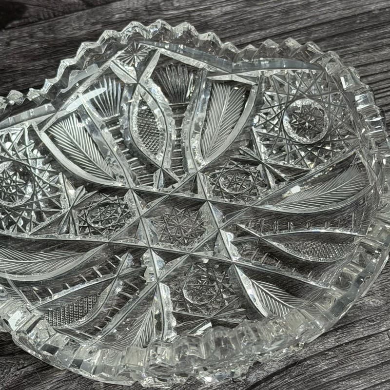 Set of 2 Antique American Brilliant Period Cut Glass Bowls Hobstar and Fan Sawto - Thumbnail 11