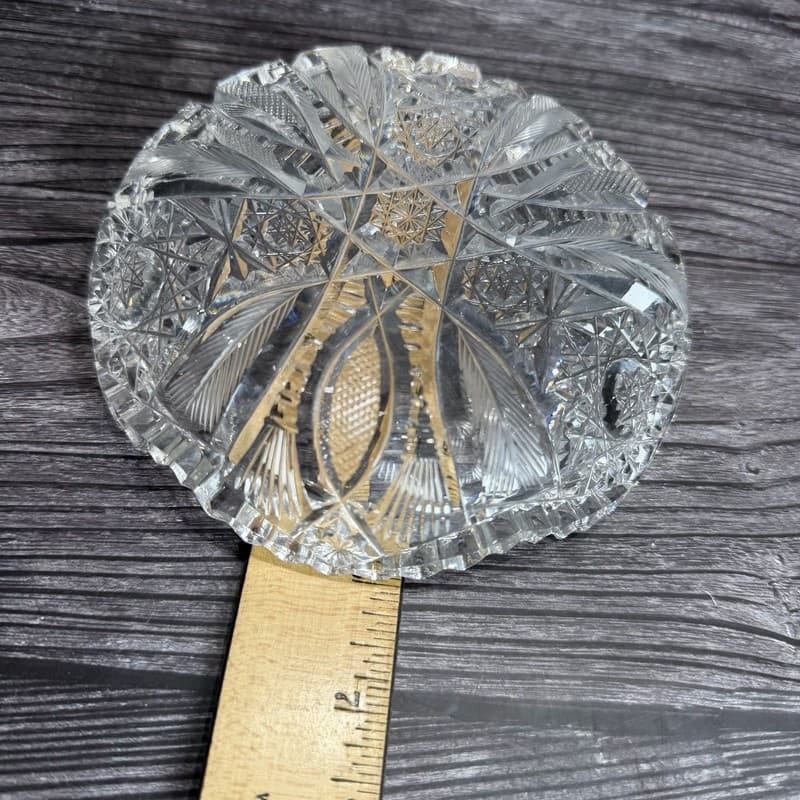 Set of 2 Antique American Brilliant Period Cut Glass Bowls Hobstar and Fan Sawto - Thumbnail 14