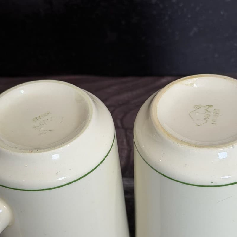 Vintage Buffalo China Restaurant Ware Green Striped Diner Mugs Set of 2 - Thumbnail 11