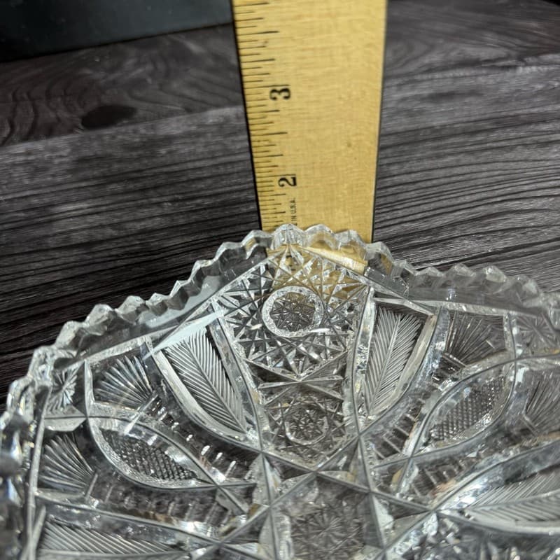 Set of 2 Antique American Brilliant Period Cut Glass Bowls Hobstar and Fan Sawto - Thumbnail 19