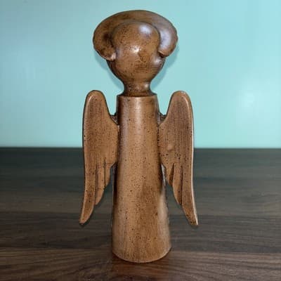 VTG Angel Sculpture Minimalist Wood Tone Mid Century Modern Farmhouse Christmas - Thumbnail 5