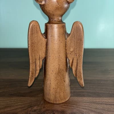 VTG Angel Sculpture Minimalist Wood Tone Mid Century Modern Farmhouse Christmas - Thumbnail 7