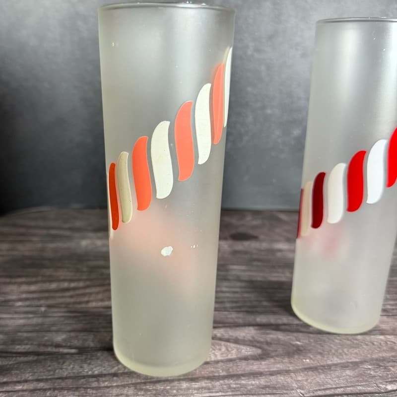 WN Vintage Libbey Frosted Candy Stripe Tom Collins Glasses - Set of 2 - Thumbnail 3