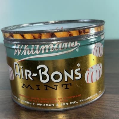 Vintage WHITMANS AIR-BONS MINTS Key Style Tin Canister 1954 Teal Candy Mints - Thumbnail 2