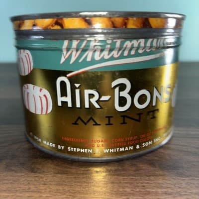 Vintage WHITMANS AIR-BONS MINTS Key Style Tin Canister 1954 Teal Candy Mints - Thumbnail 8