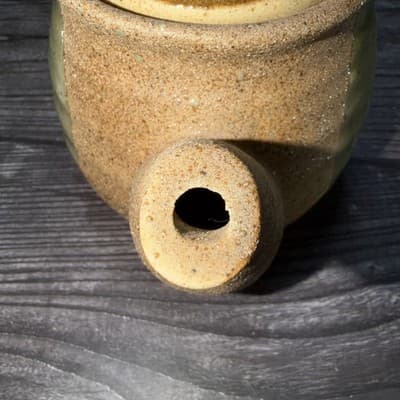 Vintage Pottery Tea Pot W/Lid Stoneware Brown Texture Green Glaze Rustic Style - Thumbnail 4