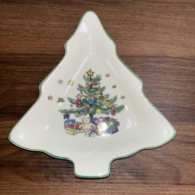 Vintage Nikko Japan Christmas Tree Shaped Candy Dish Trinket Or Spoon Holder