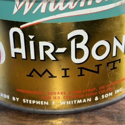 Vintage WHITMANS AIR-BONS MINTS Key Style Tin Canister 1954 Teal Candy Mints - Thumbnail 9