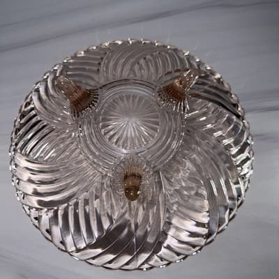 Anchor Hocking Prismatic Pink Glass Swirled Ridges: 3 Toed Footed Bowl 9 3/4" - Thumbnail 9