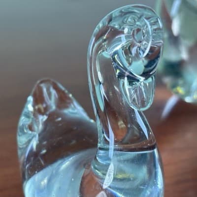 Vintage Light Glass Swan Goose Figurine Paperweight Geese Set Of Two Hand Blown - Thumbnail 2