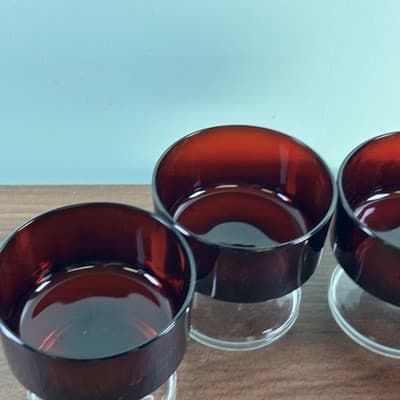 Set 4 VTG France Luminarc Arcoroc Ruby Red Glass Sherbet Stem Goblet 8oz Glasses - Thumbnail 3