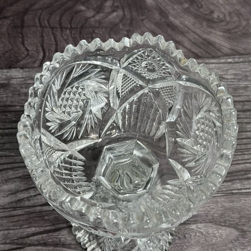 Vintage NUCUT Imperial Glass Sawtooth Tall Footed Bowl Candy Dish Marked - Thumbnail 8