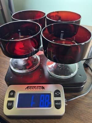 Set 4 VTG France Luminarc Arcoroc Ruby Red Glass Sherbet Stem Goblet 8oz Glasses - Thumbnail 9