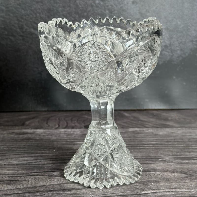 Vintage NUCUT Imperial Glass Sawtooth Tall Footed Bowl Candy Dish Marked - Thumbnail 6