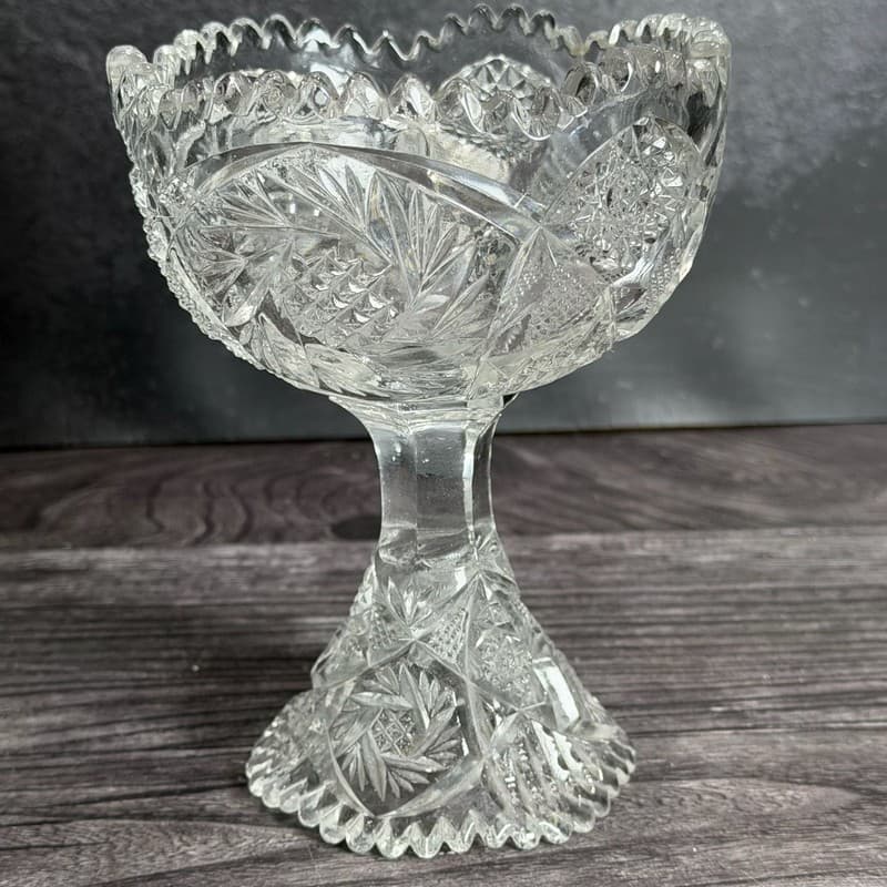 Vintage NUCUT Imperial Glass Sawtooth Tall Footed Bowl Candy Dish Marked - Thumbnail 9