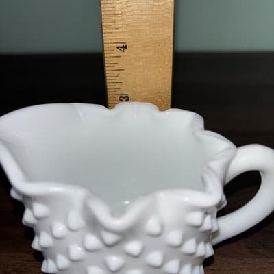 Fenton Hobnail Milk Glass Crimped Star Shape Creamer & Sugar Bowl Mid Century - Thumbnail 14