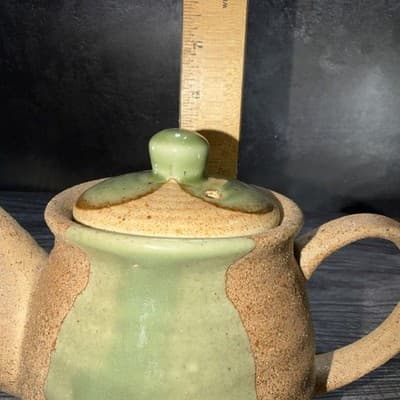 Vintage Pottery Tea Pot W/Lid Stoneware Brown Texture Green Glaze Rustic Style - Thumbnail 13