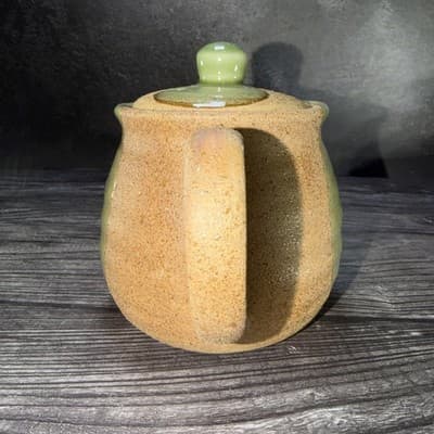 Vintage Pottery Tea Pot W/Lid Stoneware Brown Texture Green Glaze Rustic Style - Thumbnail 6