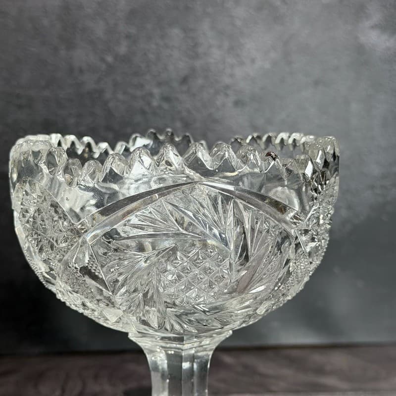Vintage NUCUT Imperial Glass Sawtooth Tall Footed Bowl Candy Dish Marked - Thumbnail 4