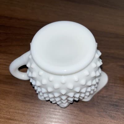 Fenton Hobnail Milk Glass Crimped Star Shape Creamer & Sugar Bowl Mid Century - Thumbnail 13