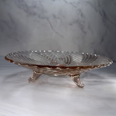 Anchor Hocking Prismatic Pink Glass Swirled Ridges: 3 Toed Footed Bowl 9 3/4" - Thumbnail 6