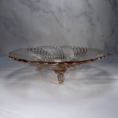Anchor Hocking Prismatic Pink Glass Swirled Ridges: 3 Toed Footed Bowl 9 3/4" - Thumbnail 5